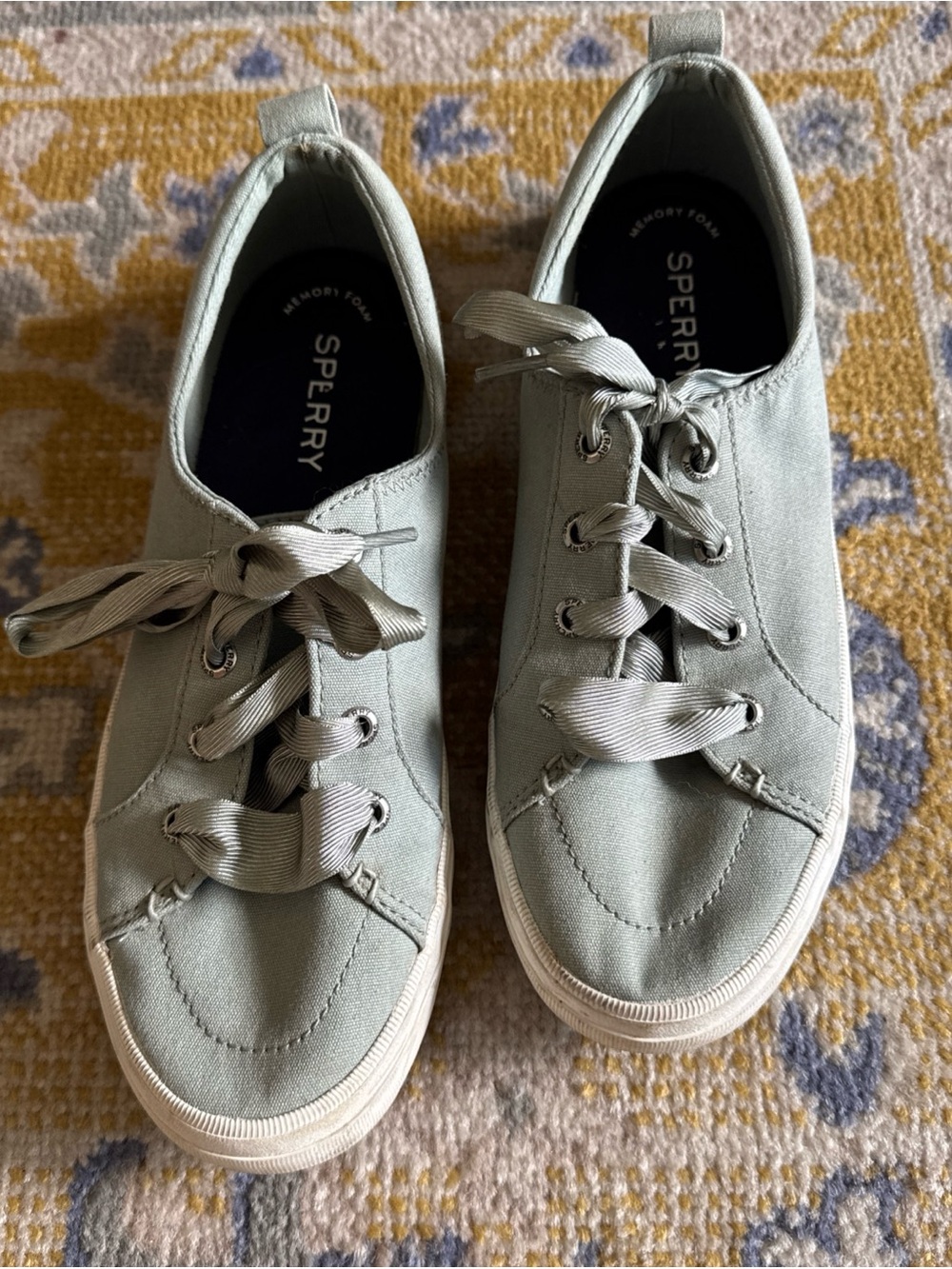 Sperry Women's Sage Green Canvas Ribbon-Lace Sneakers
